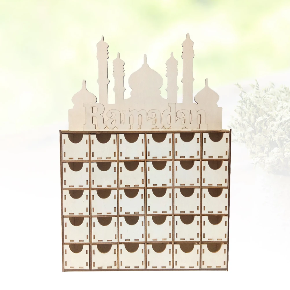 

Natural Wooden Mubarak Drawer Ornament Home Decoration Craft Countdown Calendar Wooden Decoration Gift Craft Wood Hanging Plaque