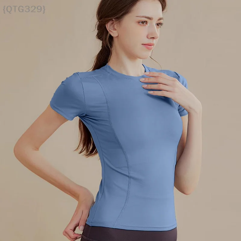 {QTG329} قطعة واحدة من بلوزة اليوغا النسائية الضيقة بأكمام قصيرة - مقاس نحيف، قماش سريع الجفاف للجري وصالة الألعاب الرياضية والتدريبات الخارجية #2