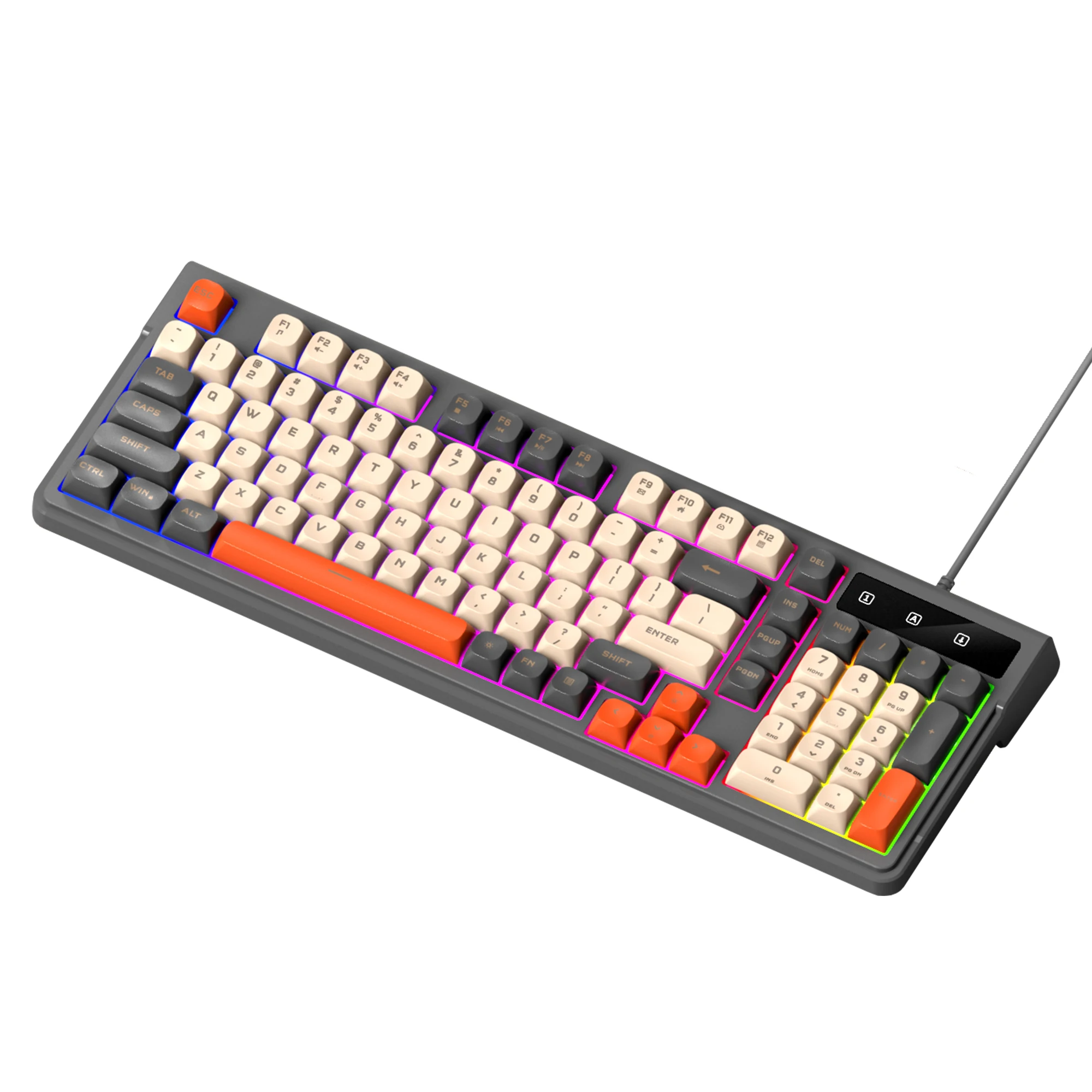 T-WOLF T13: bedrade gaming-toetsenbord- en muisset met RGB-verlichting en 3 kleuren, 98 toetsen, compact formaat, toetsen met drie verschillende kleuren, 19 toetsen met anti-ghosting.