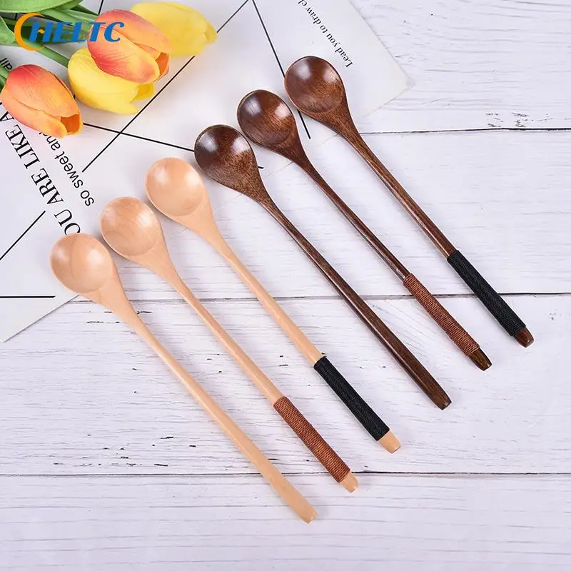 Wooden Spoons Large Long Handled Spoon Kids Spoon Wood Rice Soup Dessert Spoon Coffee Tea Mixing Tableware 1pc