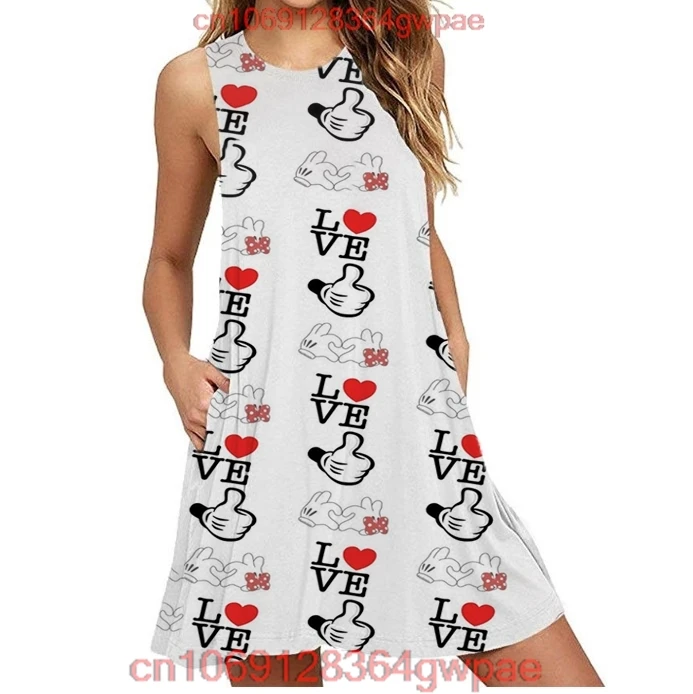 Disney Mickey Dress Women's Short Sleeve Dress Stitch Dress Disneyland Mickey And Friends Beach Dress Y2K