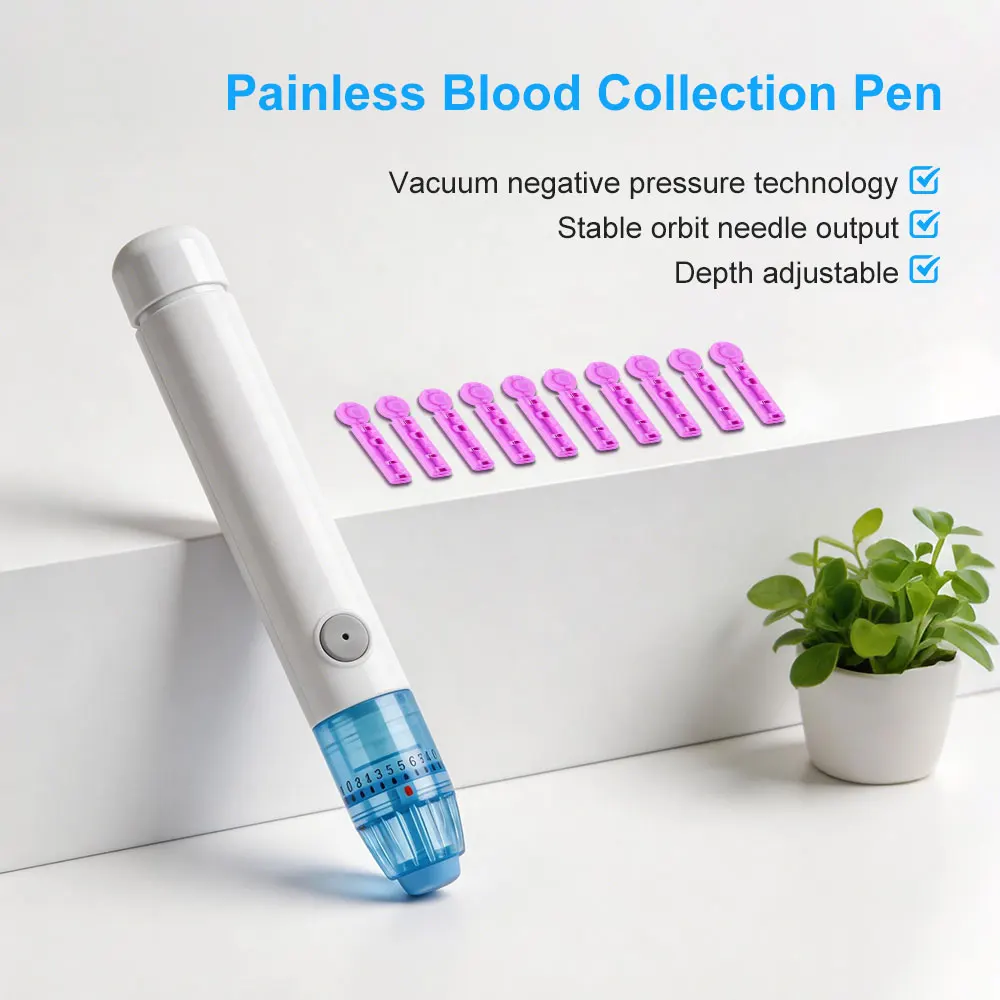 Home Prick Pain Vacuum Lancing Device for Diabetes Testing Blood Sugar Glucose Ketone Tests Painless & 50pcs Lancets