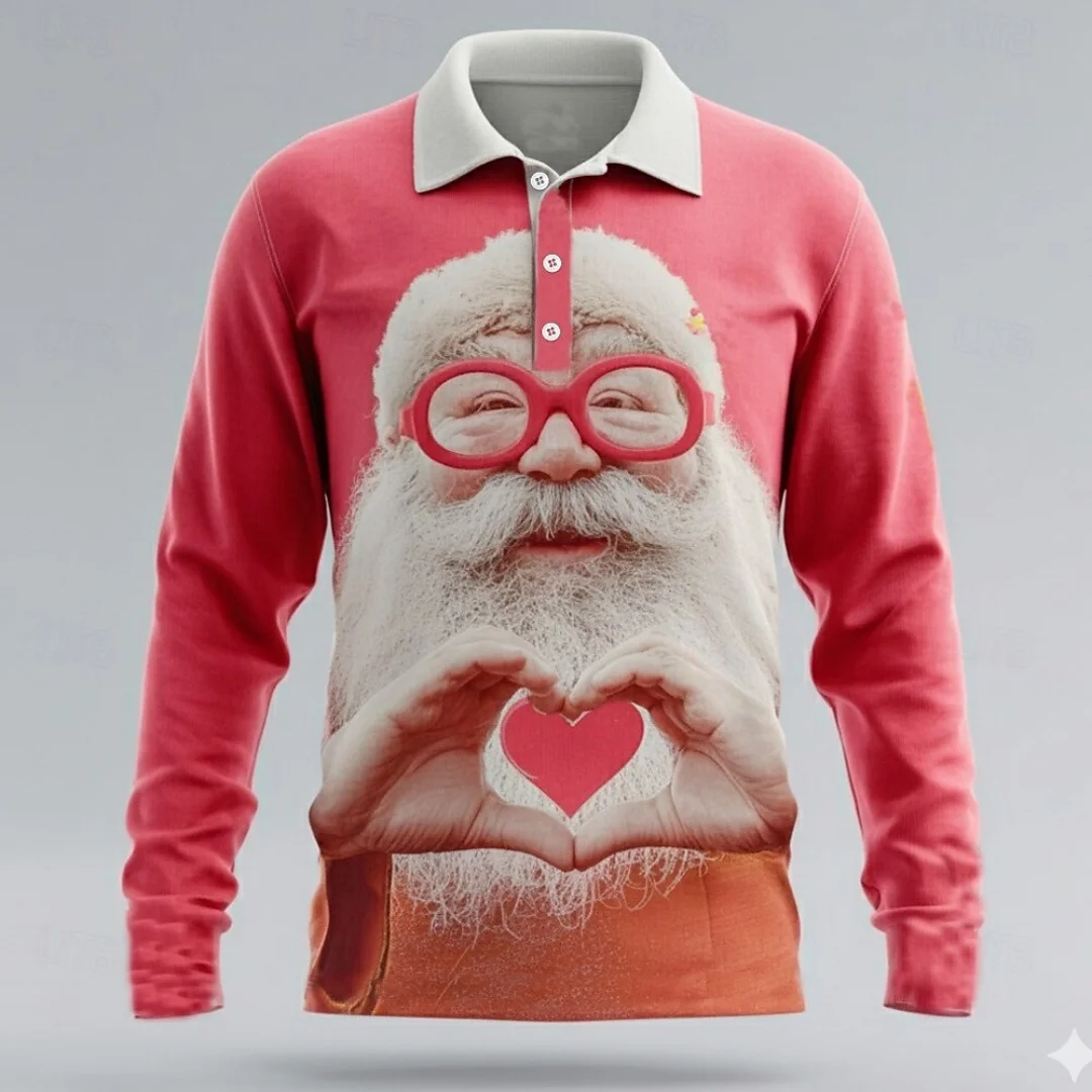 

New Christmas for Men 3D Print Santa Claus Long Sleeve Polo Shirt Autumn New Tops Trendy Street Style Casual Men for Polo Shirt