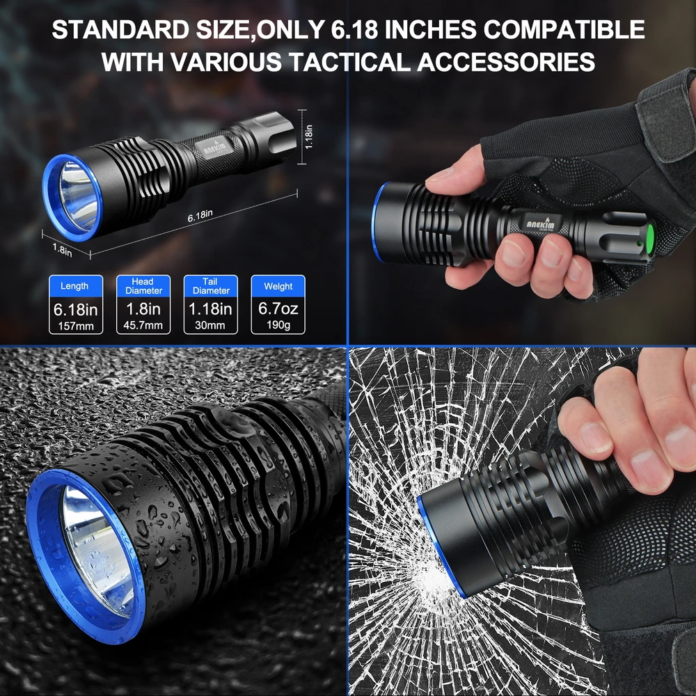 ANEKIM UC20 Pro Green Hunting Light 2200 Lumen 70196 Inch Powerful Rechargeable Predator  IPX-68Waterproof XHP70 LED Flashlight