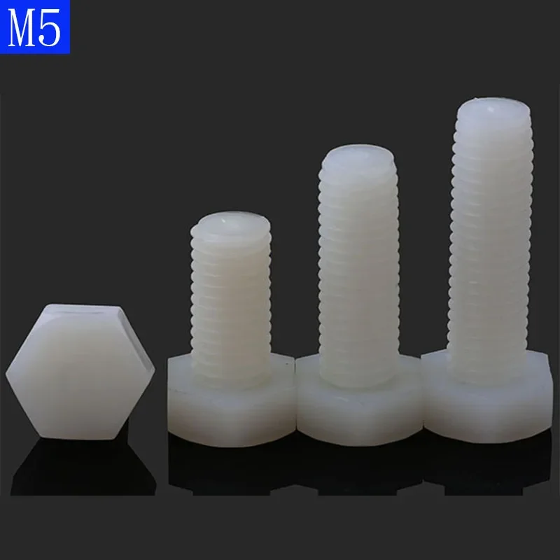 M5 x 0.8 White Plastic Nylon External hex Black Plastic Nylon Hexagon Head Cap Set Screws  bolts DIN 933