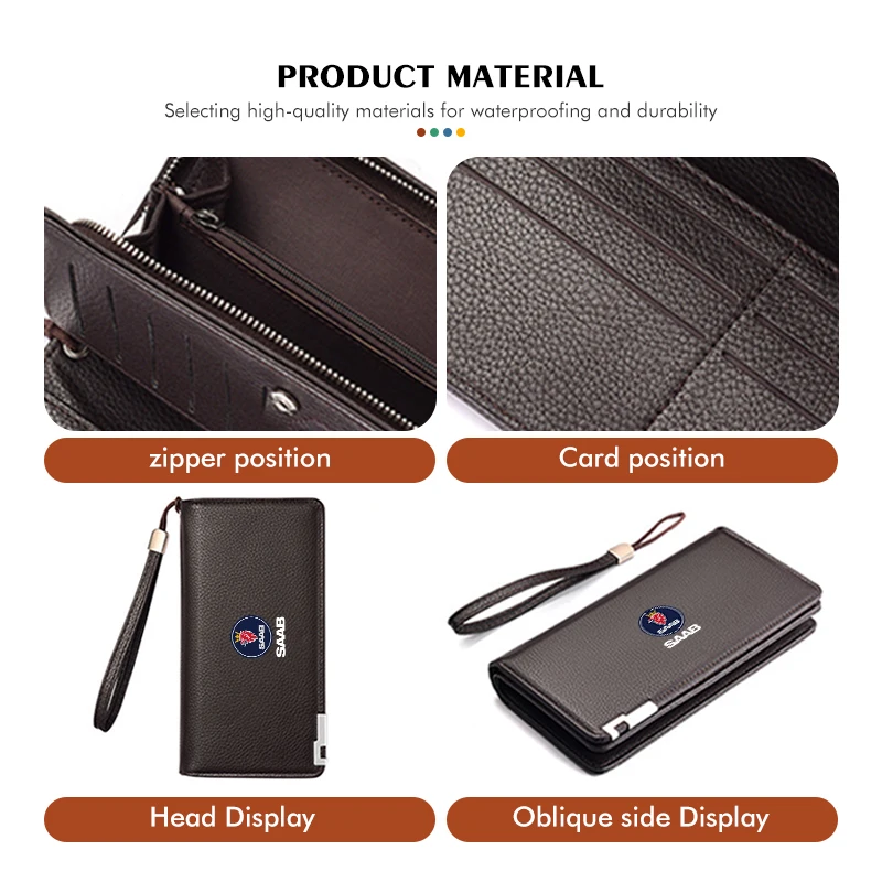 Car Business Large Capacity Multi-function Holder Zipper Wallet For SAAB 9-3 9-5 93 9000 900 9-7 600 99 9-X 97X Turbo X