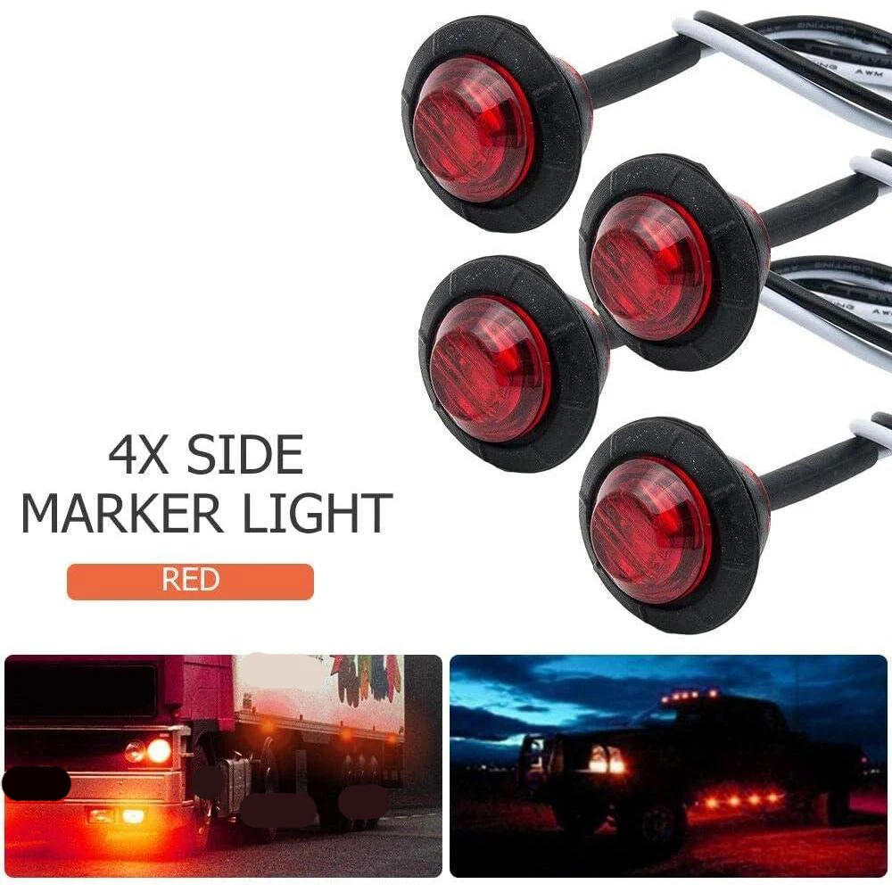LED Side Marker Indicator Light Round 70mm Warning Signal Lamp for Truck Trailer Bus Van Red Amber 3 LED Clearance Light