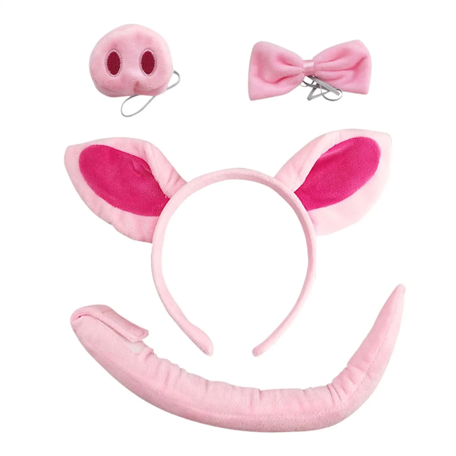 Animal Pig Costume Elastic Strap Headwear Ears Headband Nose Bowtie Tail for Carnival Dress up Animal Themed Parties Boys Girls