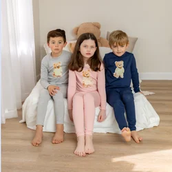 AP 2025 spring summer bear print cotton casual boys girls skinny family matching clothes children fashion dress set footie