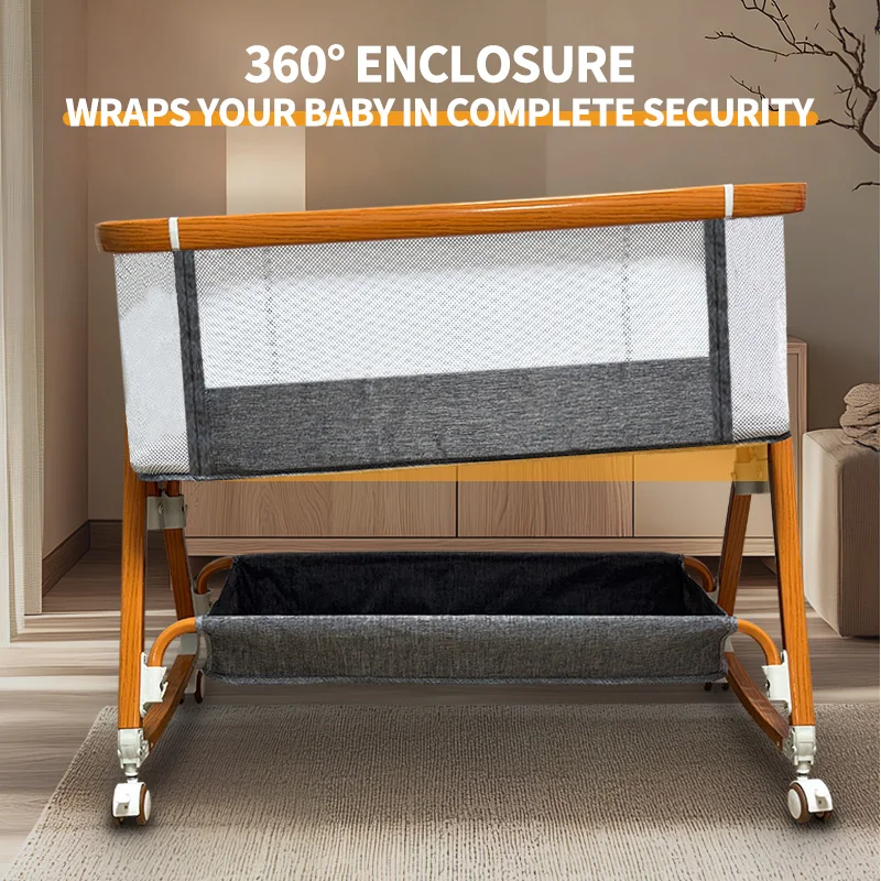 سرير أطفال هزاز 2 في 1، سرير قابل للطي ومحمول بعجلات قابلة للقفل، ميل علمي لمنع الاختناق،