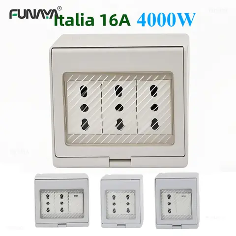 Outdoor Italian Chile Waterproof Socket with Box IP55 16A AC220 2 3 Outlets Waterproof Rainproof Wall Switch for Garden Kitchens