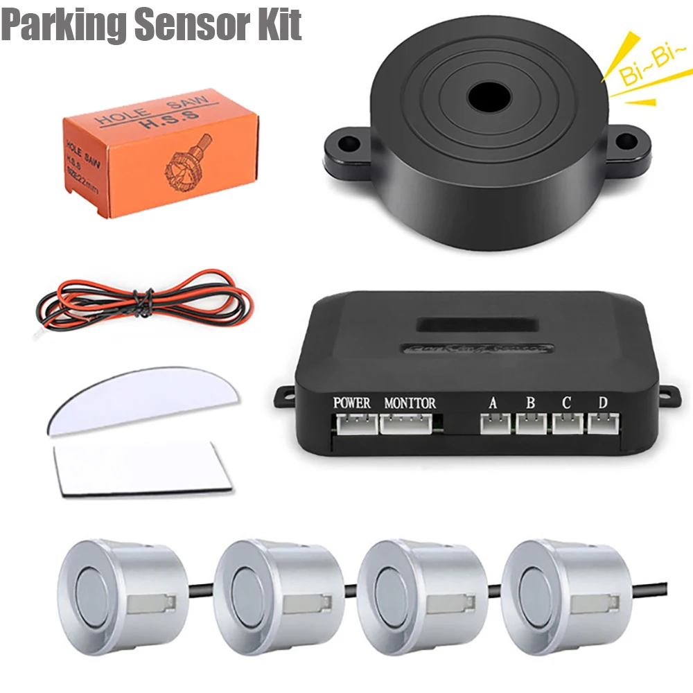 12V Parking Sensor Kit 4 Sensors 22mm Buzzer Prompt Reverse Backup Radar Safety Monitor System Assist With Parking 7 Colors