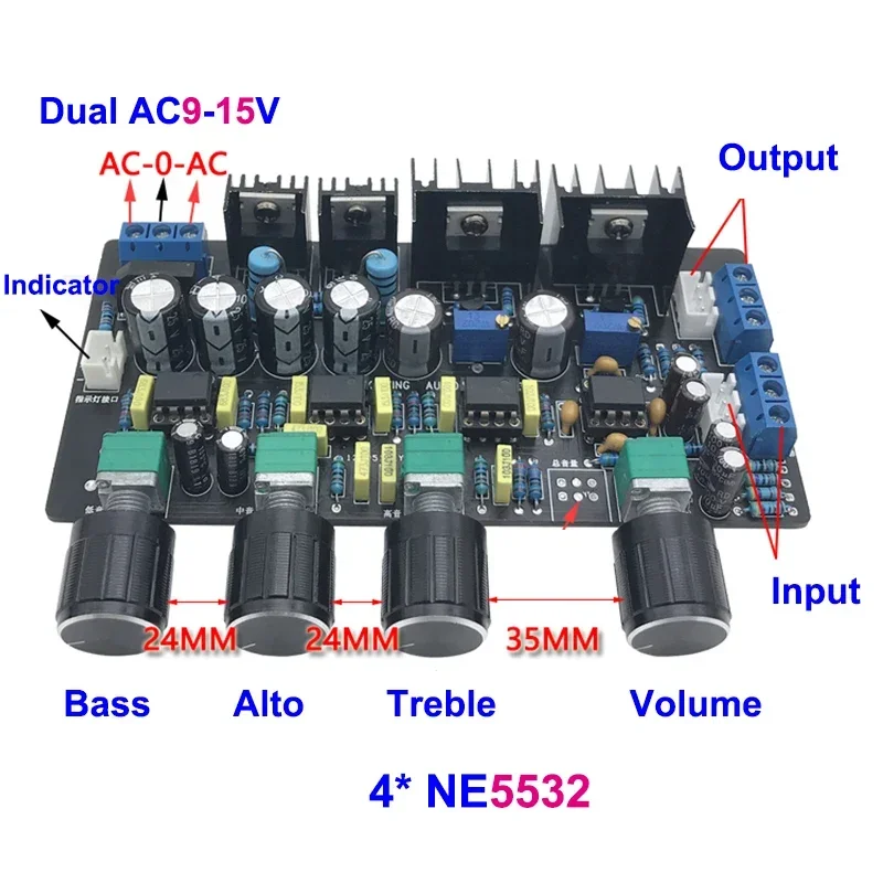 NE5532 Class A Tone Preamplifier Board Audio Equalizer Preamp Tone Control Pre Amplifier Dual AC9-15V