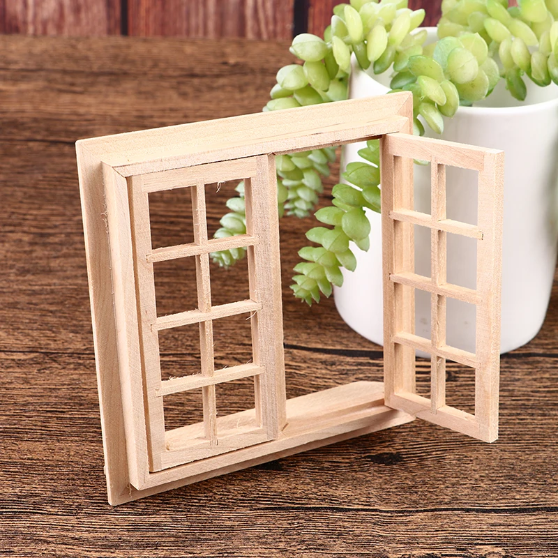 1 Juego de casa de muñecas en miniatura, puerta y ventana, modelo 1:12 Mini 16 rejillas, ventanas cuadradas, adornos de decoración para el hogar, accesorios para casa de muñecas