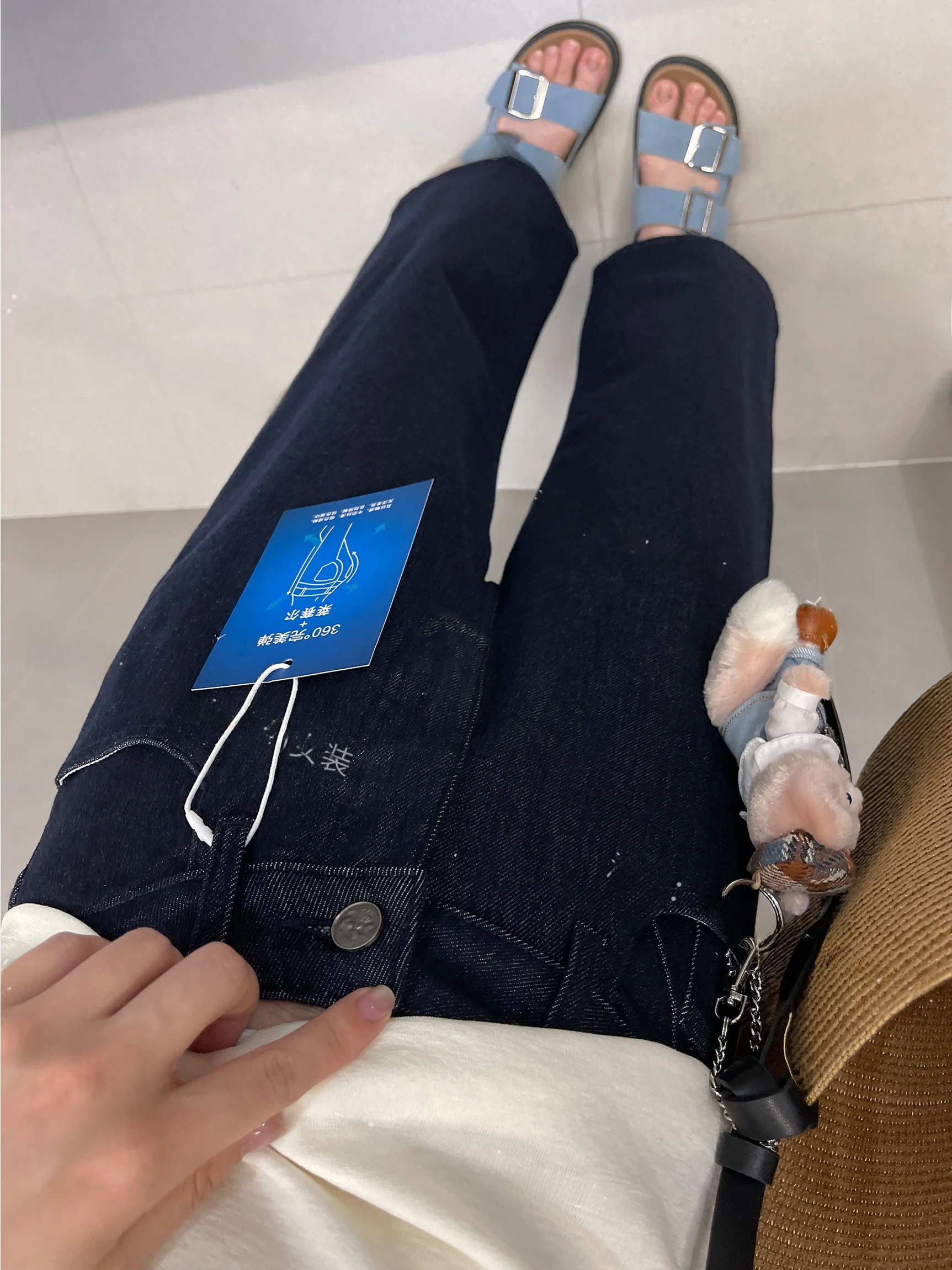 

Spring New Style High Waist Slim Fit Straight Leg Denim Jeans Women's Breadstick Pants Four-Sided Elastic Simple Design