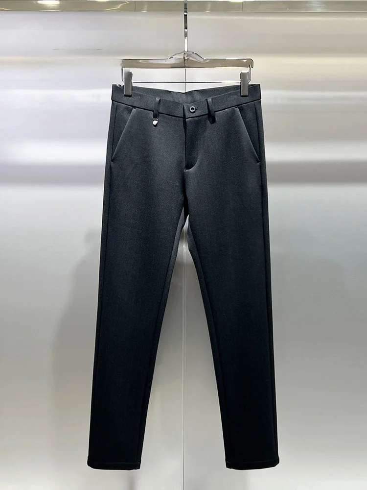 

Slim Fit Thiened Straight Leg Pants Men's Busin Casual Trousers Vertical Stripes Autumn Winter Luxury Faion Long Pants