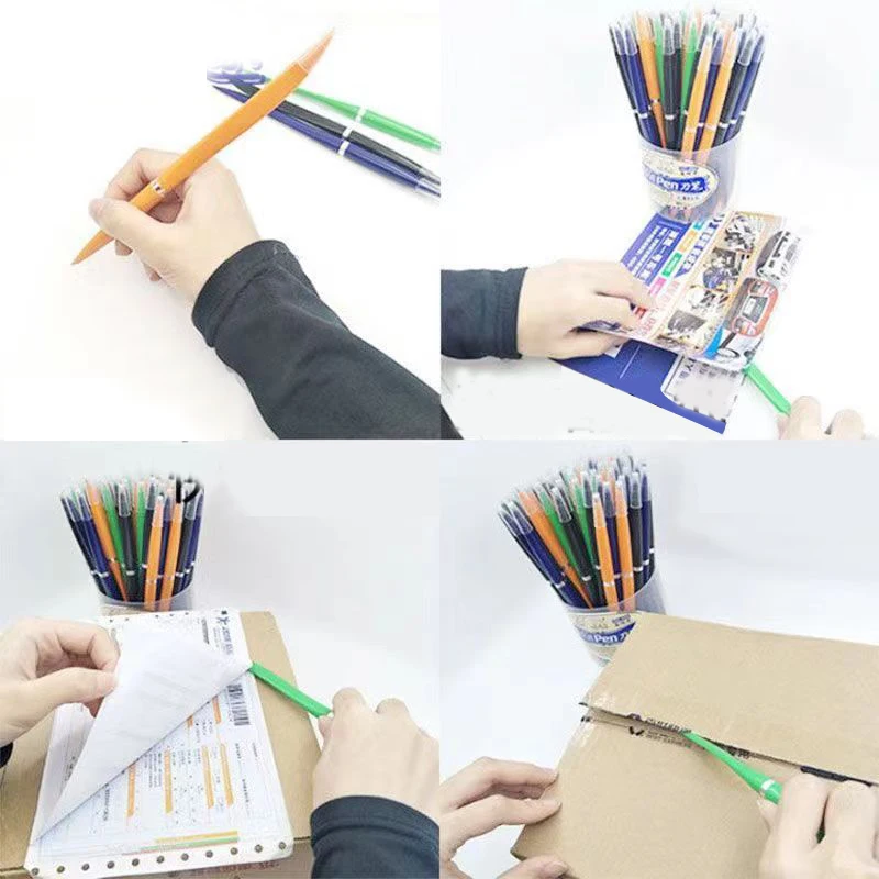 2 PCS Multi-functional Ballpoint Pen With Box Opener Safety Plastic Knife Cutable Pens Household Office Stationery Blue Gel Ink