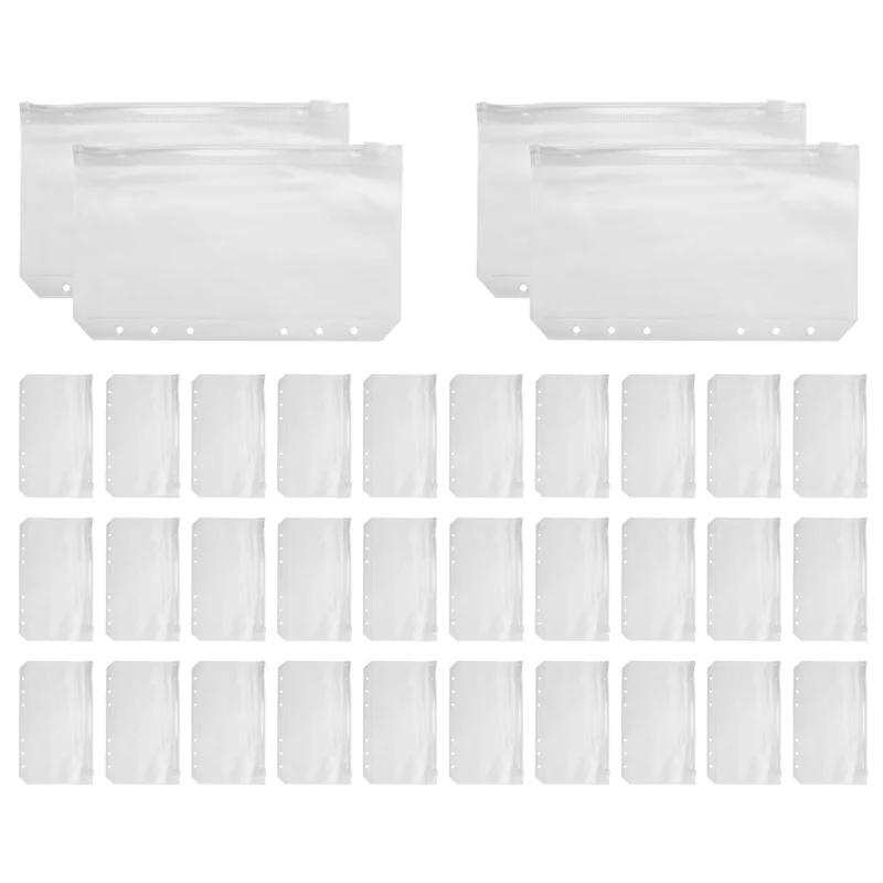 34 PCS 바인더 포켓 A6 크기 6 구멍 지퍼 바인더 파우치 폴더 6 링 바인더 용 투명 방수 PVC 루스 리프 가방