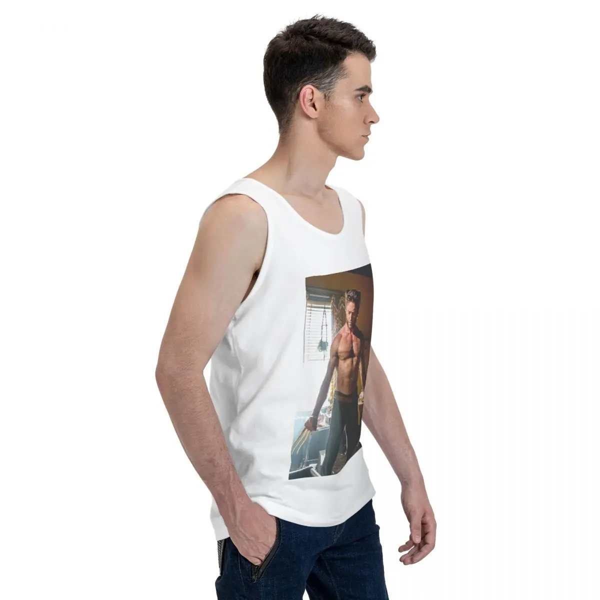 Hugh Jackman 100% Cotton Men's Sweatshirt Vest Sleeveless Clothing Tees Men Tank Tops T-shirt