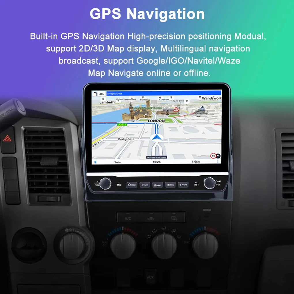 GPS Tracker For 10 Inch Android 14 Carplay Toyota Tundra Sequoia GPS Car Radio RDS Radio Real Time Listening to Traffic Radio