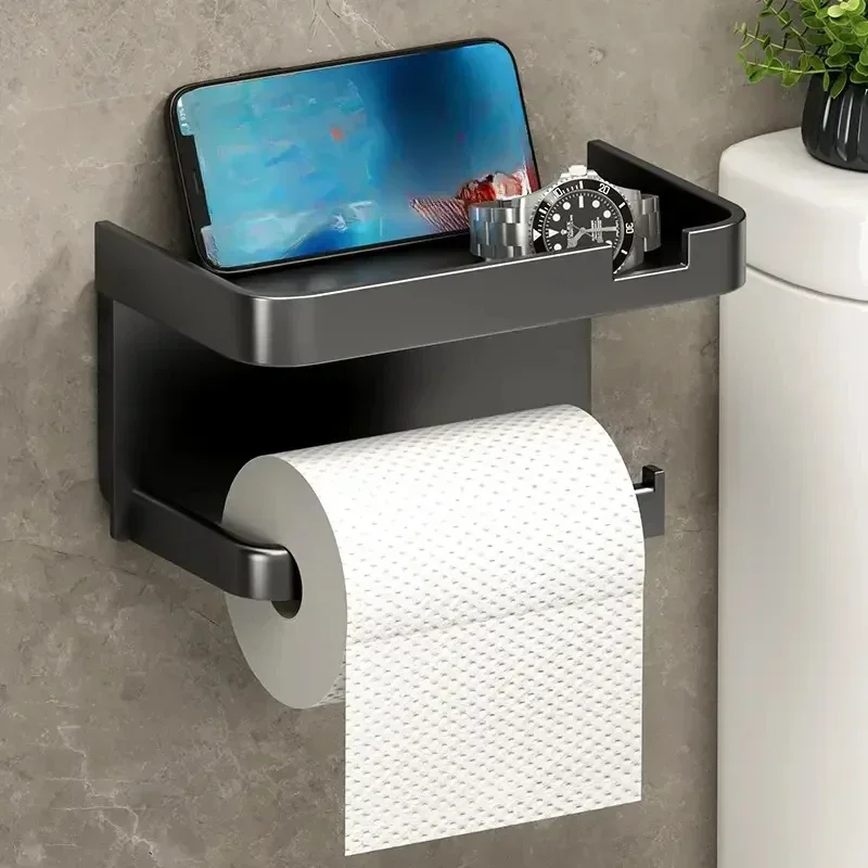 

Easy-Install Toilet Paper Holder - Wall-Mounted, No-Punch, Roll Organizer - Bathroom Storage Accessory