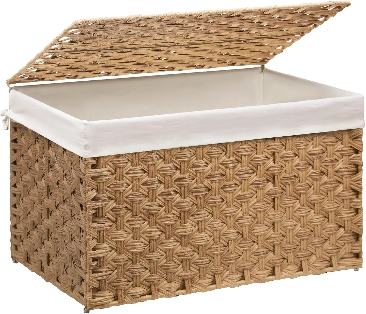

Large Woven Storage Basket with Lid, 160L Foldable Bin for Bedroom Laundry Room, Natural