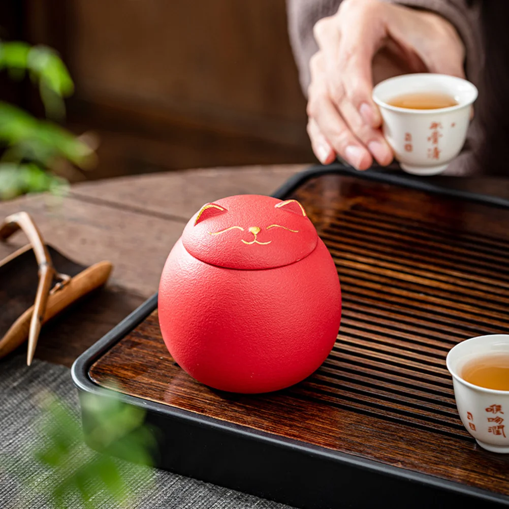 

Ceramic Tea Storage Jar Fortune Cat Pattern Sealing Lid Tea Canister Food Storage Container Kitchen Organizer Ceramic Jar