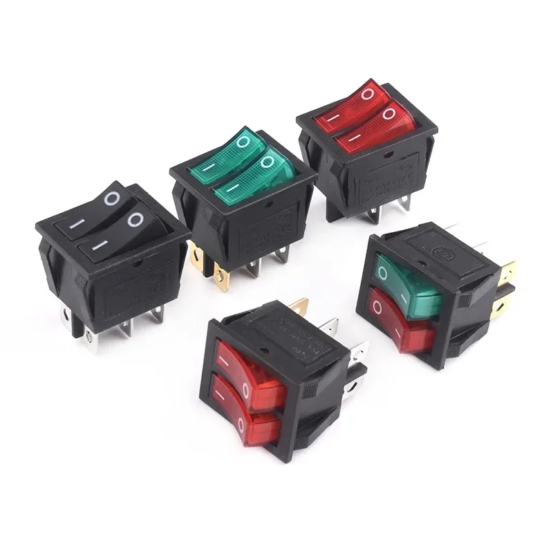 

10PCS/Lot KCD4 Rocker Boat Switch 6Pin/6P 2 Position ON-OFF Two-Way 16A/250VAC Green/Red