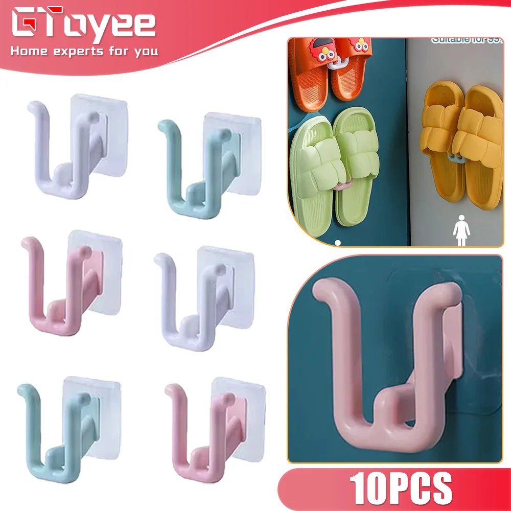 

10PCS Punch-free Bathroom Slipper Rack Wall Mounted Indoor Household Bathroom Bedroom Drainage Rack Storage Rack Slipper Hook