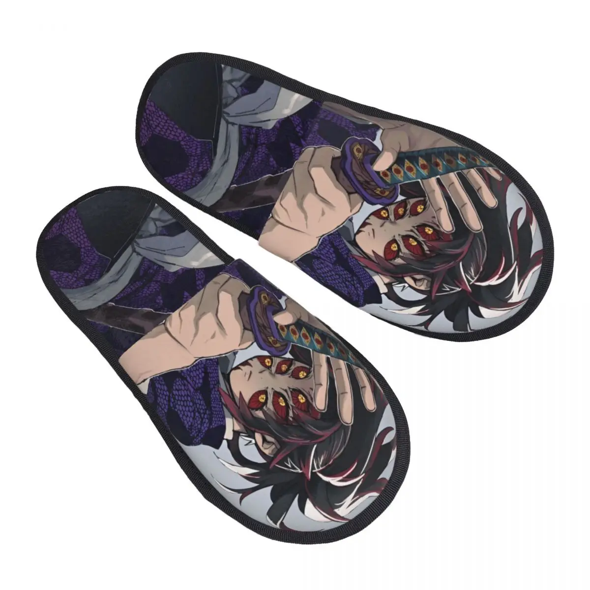 Upper Rank One Kokushibo Slippers Non Slip Anime Demon Slayer Soft Household Fur Slides Slippers Living Room