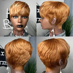 WIGERA Synthetic Highlight Ombre Honey Blonde Pixie Cut Mixed Color Hair Style Short  Straight Wigs With Bangs  For Black Women