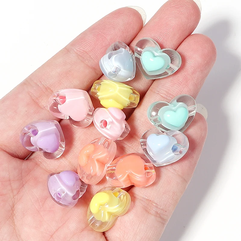 50 Stück 17 x 10 mm Herz-Acrylperlen, transparent, gemischte Farben, Abstandsperlen, handgefertigt, Clipbook, Armbänder, Ohrringe, Schmuck