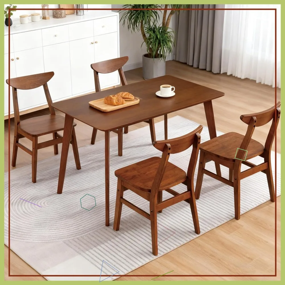 

Обеденный стол из массива дерева в стиле фермерского дома 43,3 дюйма с изогнутыми стульями, комплект на 4 персоны, для кухни в малогабаритной квартире