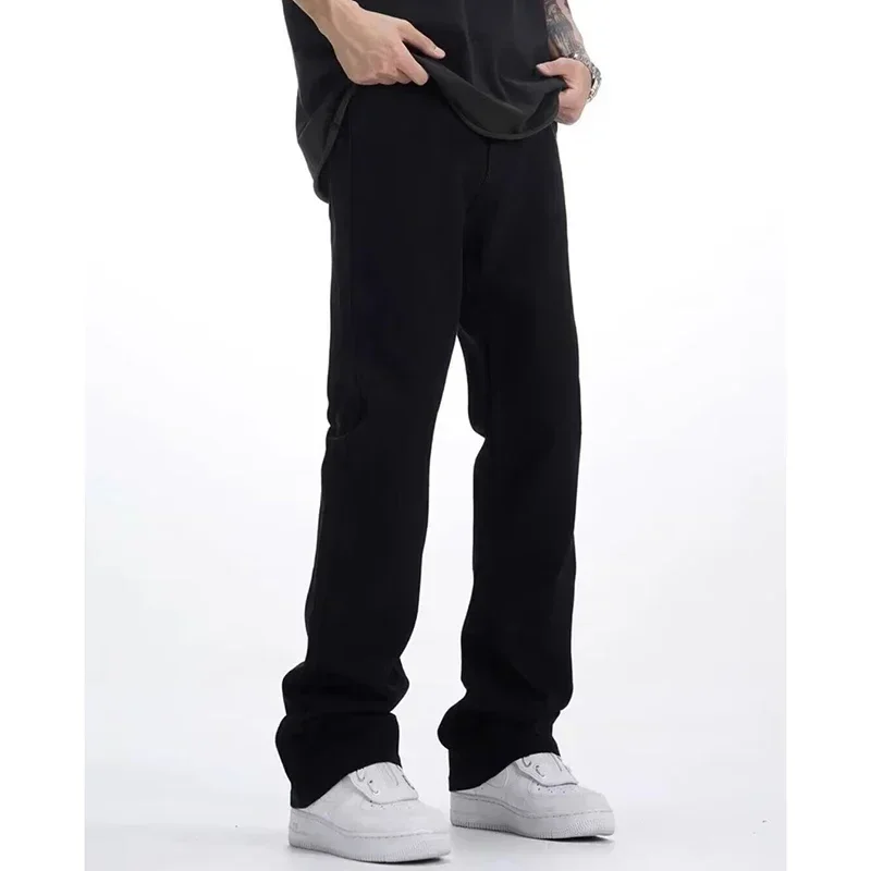 Man Solid Color Loose Fit Jeans Unisex 2025 Spring Summer New Pants American Casual Fashion Slimming Micro Flared Trousers Style