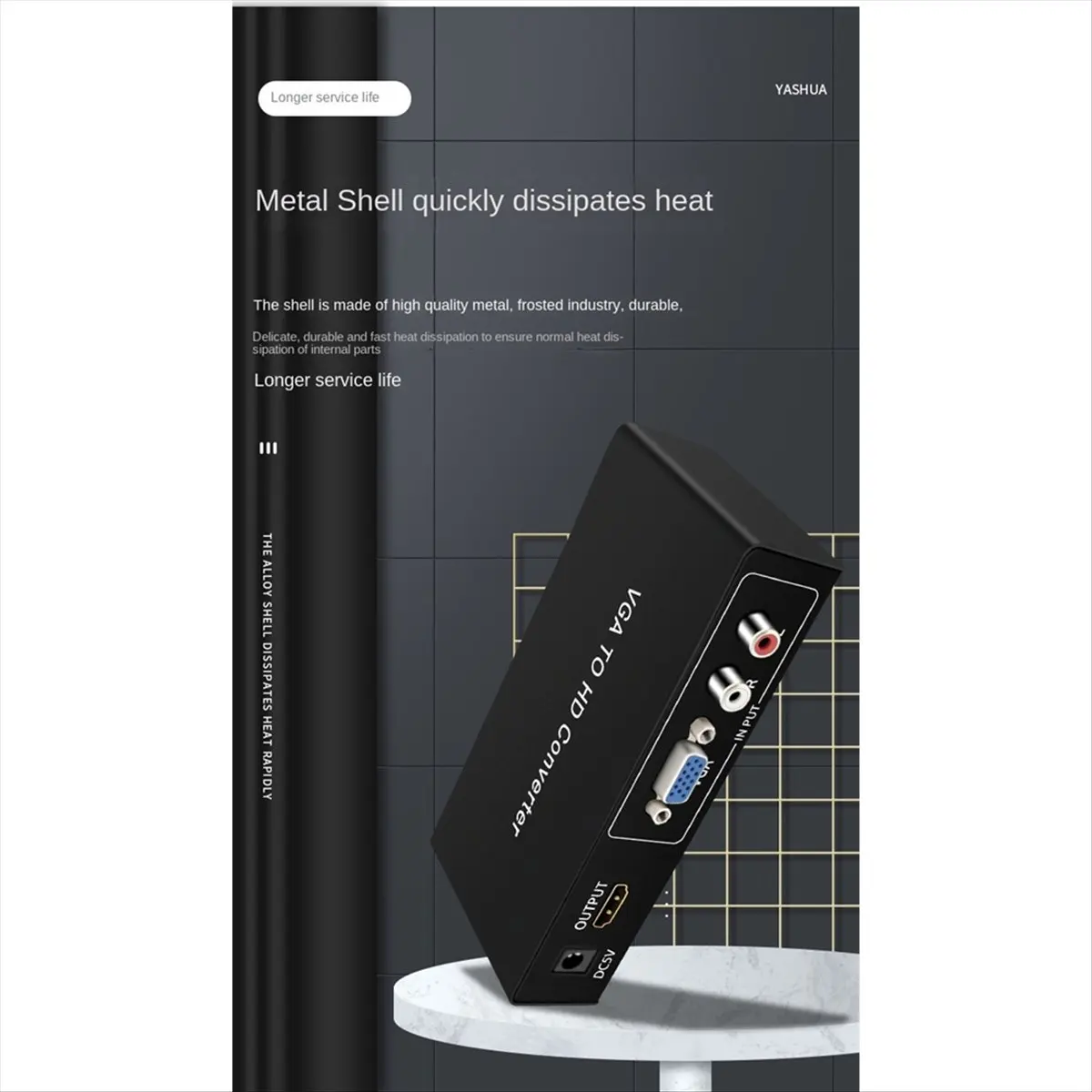 A46U 1080P 60hz VGA to -Compatible Converter with 3.5mm Audio Port for PC Laptop Display Computer Projector Eu Plug