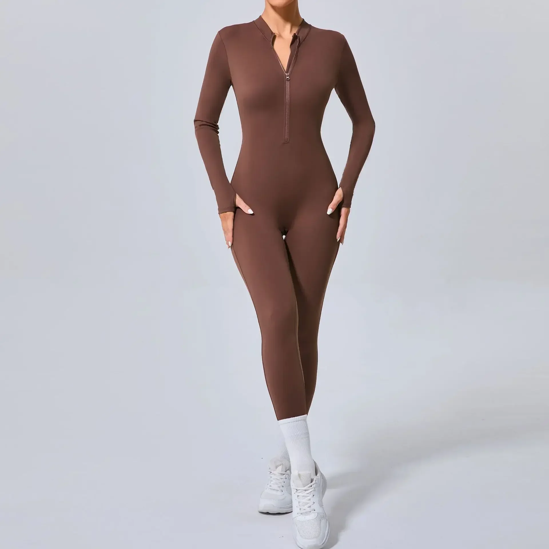 Autumn Long Sleeve Zipper Sporty Bodycon Jumpsuit Women Sportwear One Piece Gym Workout Clothes Black Fitness Overalls Tracksuit