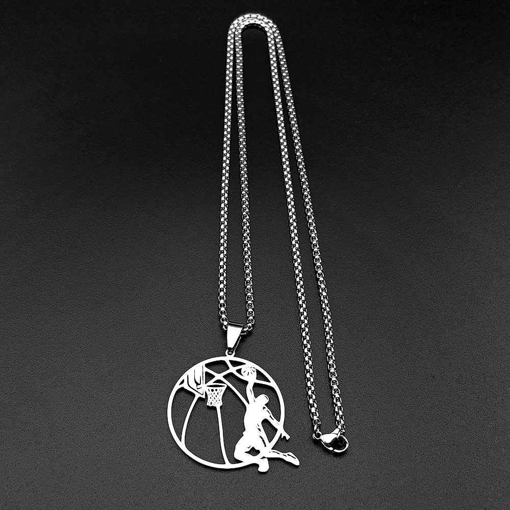 Slam Dunker Basketball-Anhänger-Halskette für Damen und Herren, Edelstahl, silberfarben, Sport-Stil, männliche Straßenkette, Schmuck, Geschenke – Detail 8