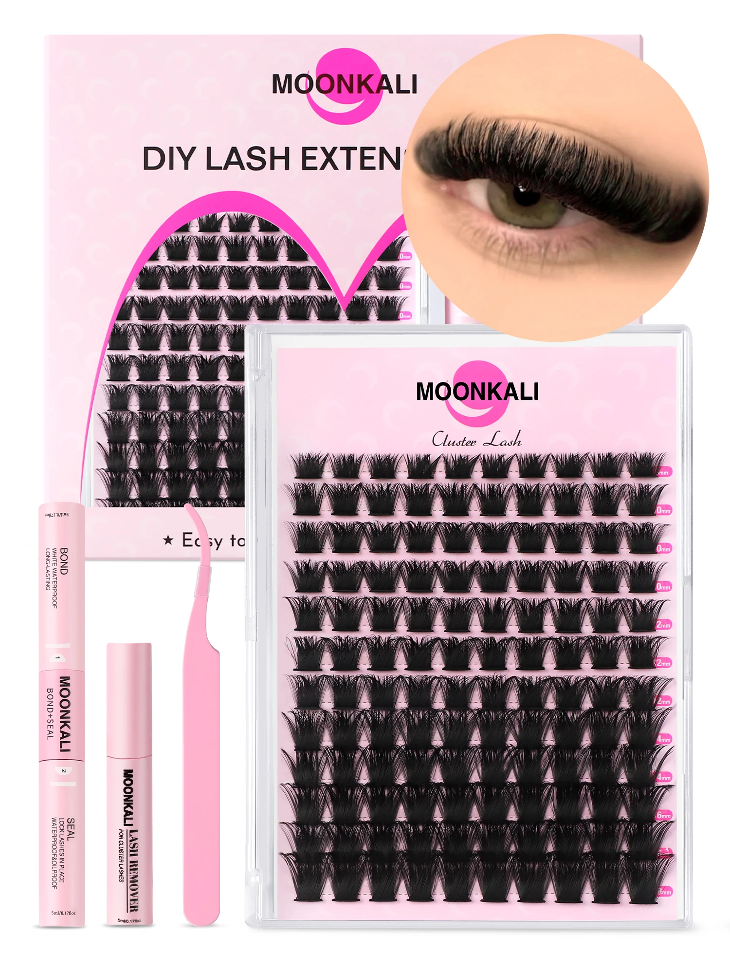 MOONKALI Zestaw do samodzielnego przedłużania rzęs, rzęsy pojedyncze, rzęsy objętościowe, zestaw mieszany, pełny zestaw rzęs z klejem i utrwalaczem, do makijażu w domu