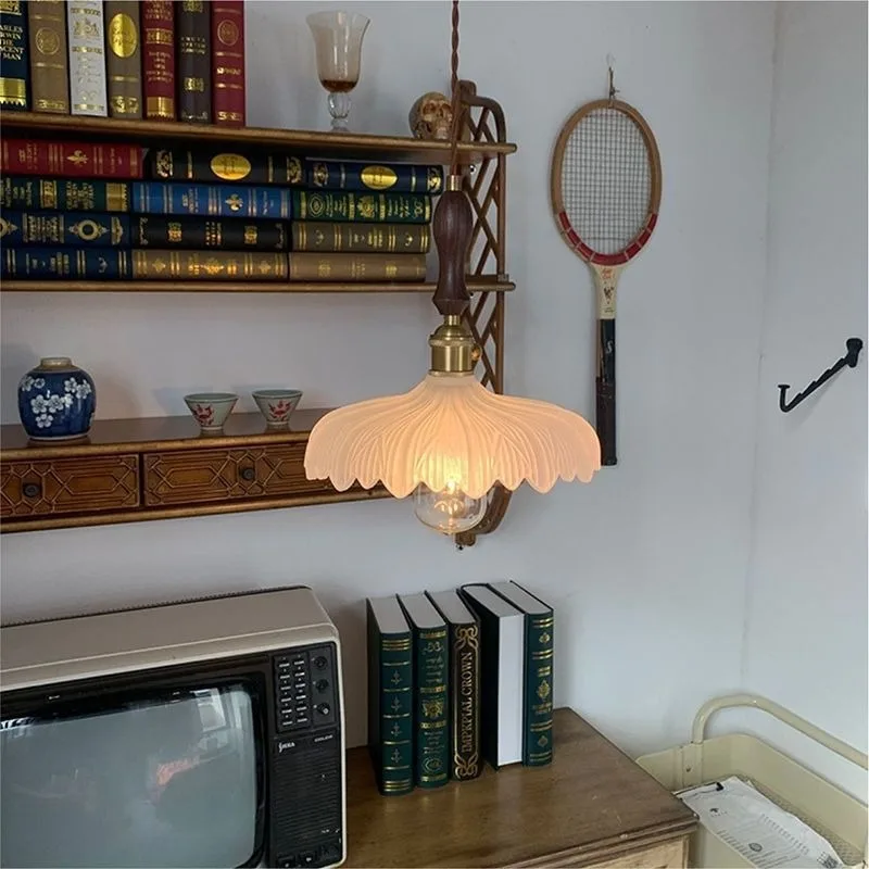 المعاصرة خمر لوتس الزجاج قلادة أضواء غرفة نوم السرير مطعم بار غرف خلع الملابس النحاس مصابيح معلقة ديكور داخلي #4