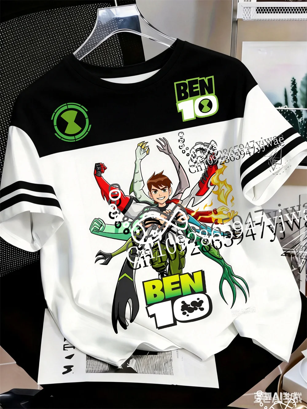 Anime Omnitrix Ben10 3D Ben Tennyson Cartoon Grafik Jersey O-Ausschnitt Atmungsaktive Sportbekleidung Sommer Erwachsene Kinder Harajuku T-Shirt – Detail 6