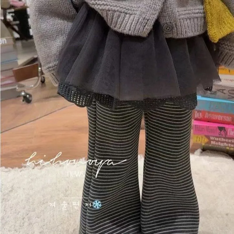 

Korean Version Girls Ballet Pants 2026 Winter Flared Fleece Lined Leggings Fashion Baby Toddler Girl's Trousers 90-140cm
