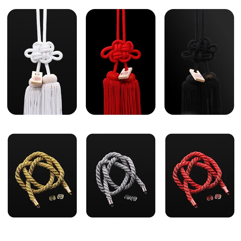 Car Accessories JDM Car Kin Tsuna Rope Knot Fusa Kiku Knot Silver Red For Car Auto Rearview Mirror Pendant Fastening Ornaments