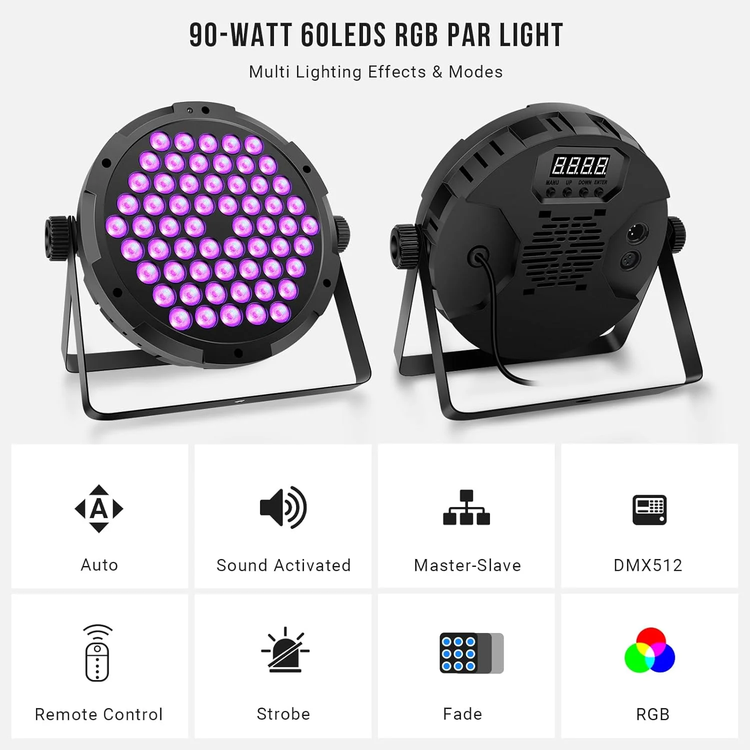 

2Pack 60LED RGB Stage Par Lights Sound Activated Remote&DMX Control for Events Wedding Church Dance Club Party Stage Lighting