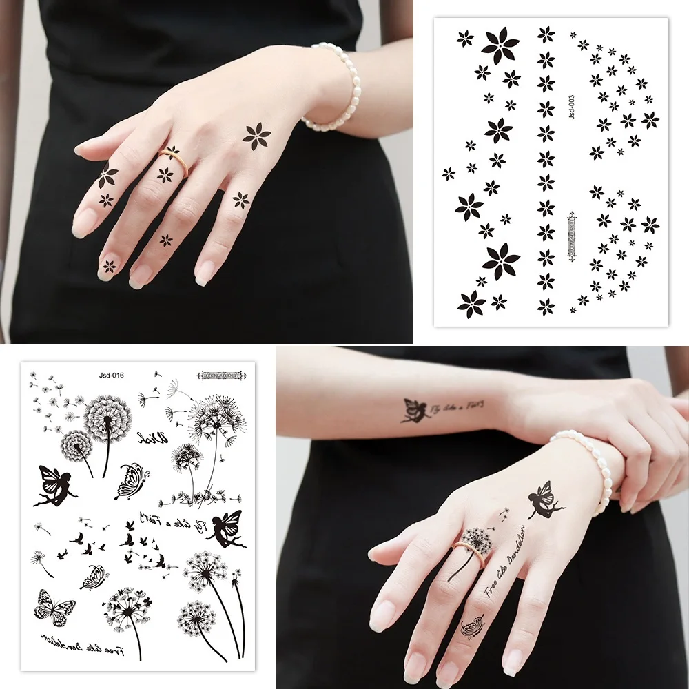 Adult Black Tattoo Temporary Butterfly Mandala Flower Waterproof Body Art Sticker Face Make-up Disposable tatouage temporaire