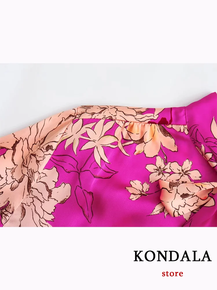 KONDALA Vintage Flower Print Women Blouse Long Sleeve Bow Rosered Loose Blouse Fashion 2023 Autumn Shirts Boho Women Tops