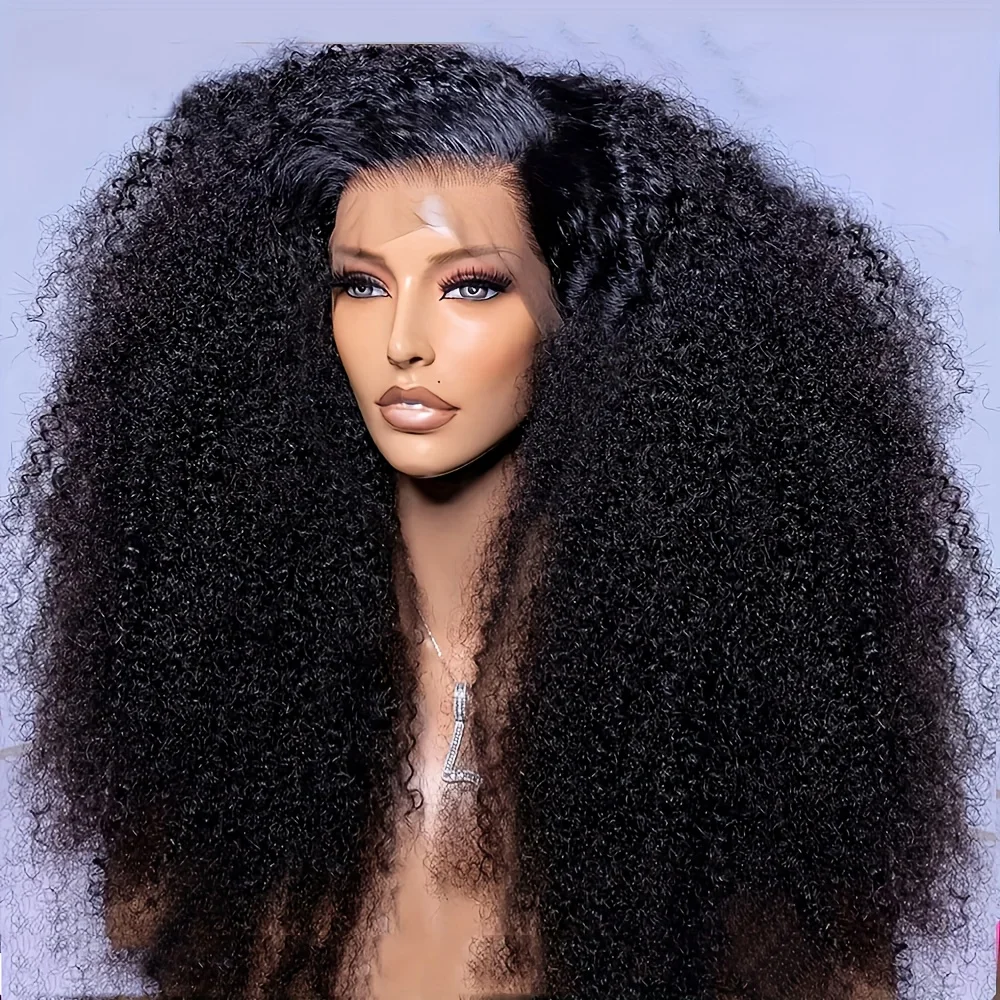 

Preplucked Glueless Soft 26Inch Long Black Kinky Curly 180Density 13x4Lace Front Wig For African Women Babyhair Daily Cosplay