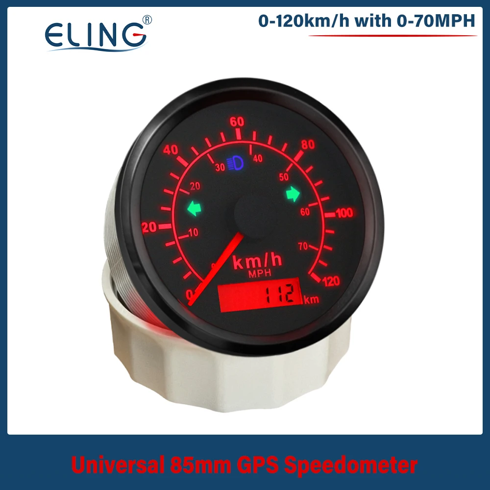 ELING Newest Waterproof 85mm 0-70MPH 0-120km/h GPS Speedometer With GPS Antenna With Red/Yellow Backlight for Car Boat Yacht