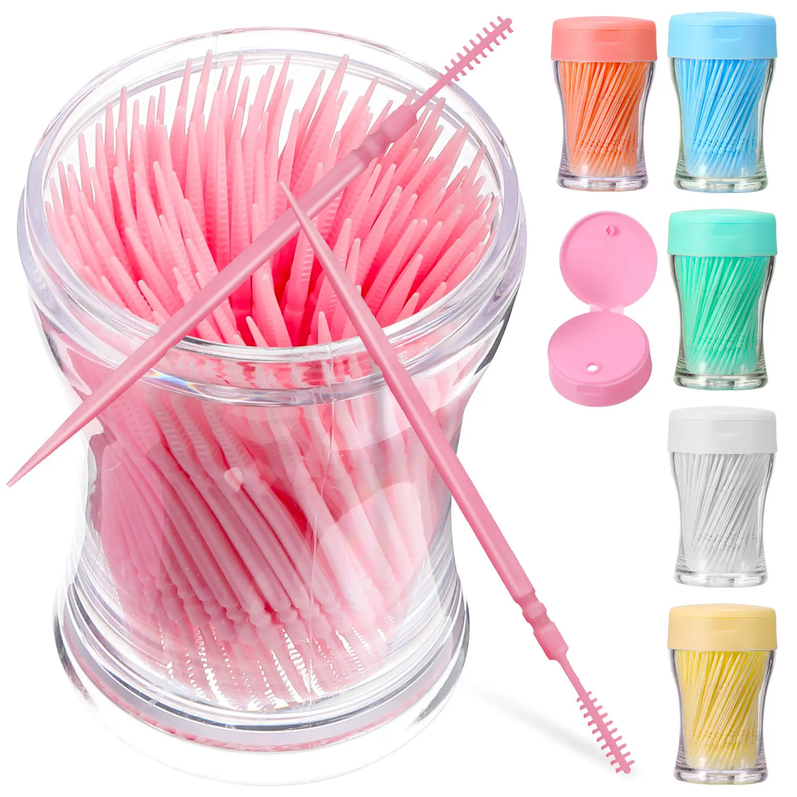 6 Boxes Toothpicks Flossers Double-End Interdental Cleaner Plastic Toothpick with Conical Tip Fishbone Brush Easy Carry