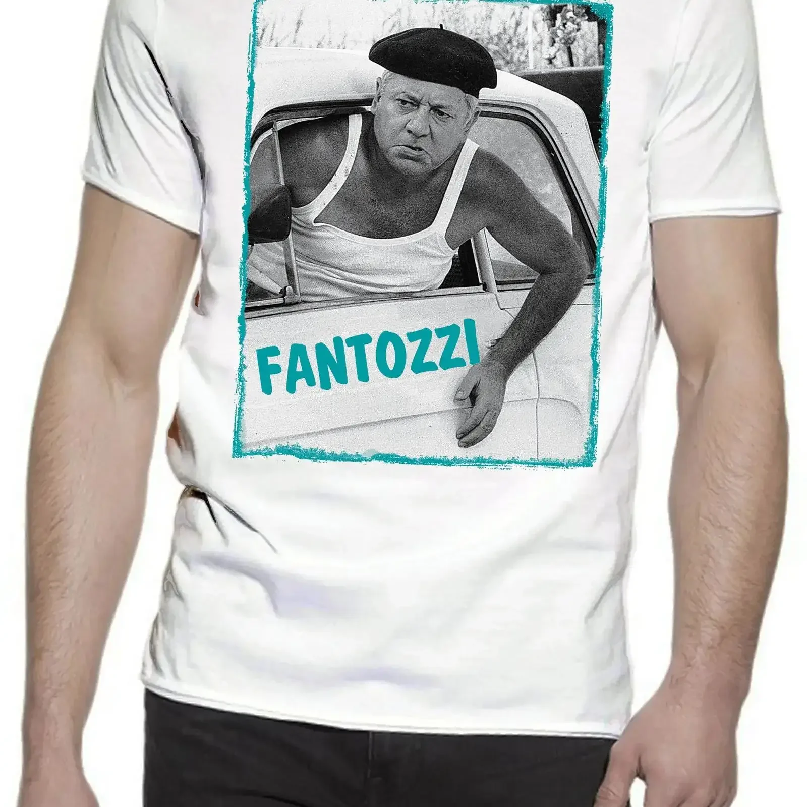T-shirt Fantozzi The Legend Uomo 100% Cotone STREET STYLE vintage Lavato Elasticizzato homme streetwear Traspirante Casual Elegante