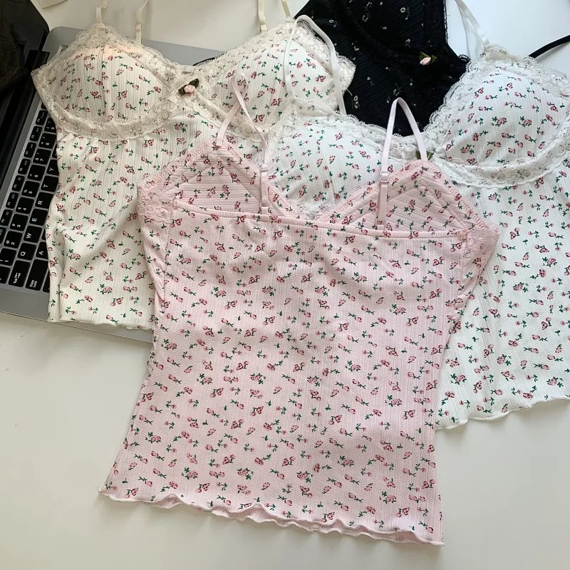 توب نسائي صيفي قصير مثير بتصميم أمريكي عتيق من الدانتيل الأسود المزهر، ضيق ومناسب للجسم مع حشوة صدر، بلوزة متعددة الاستخدامات...